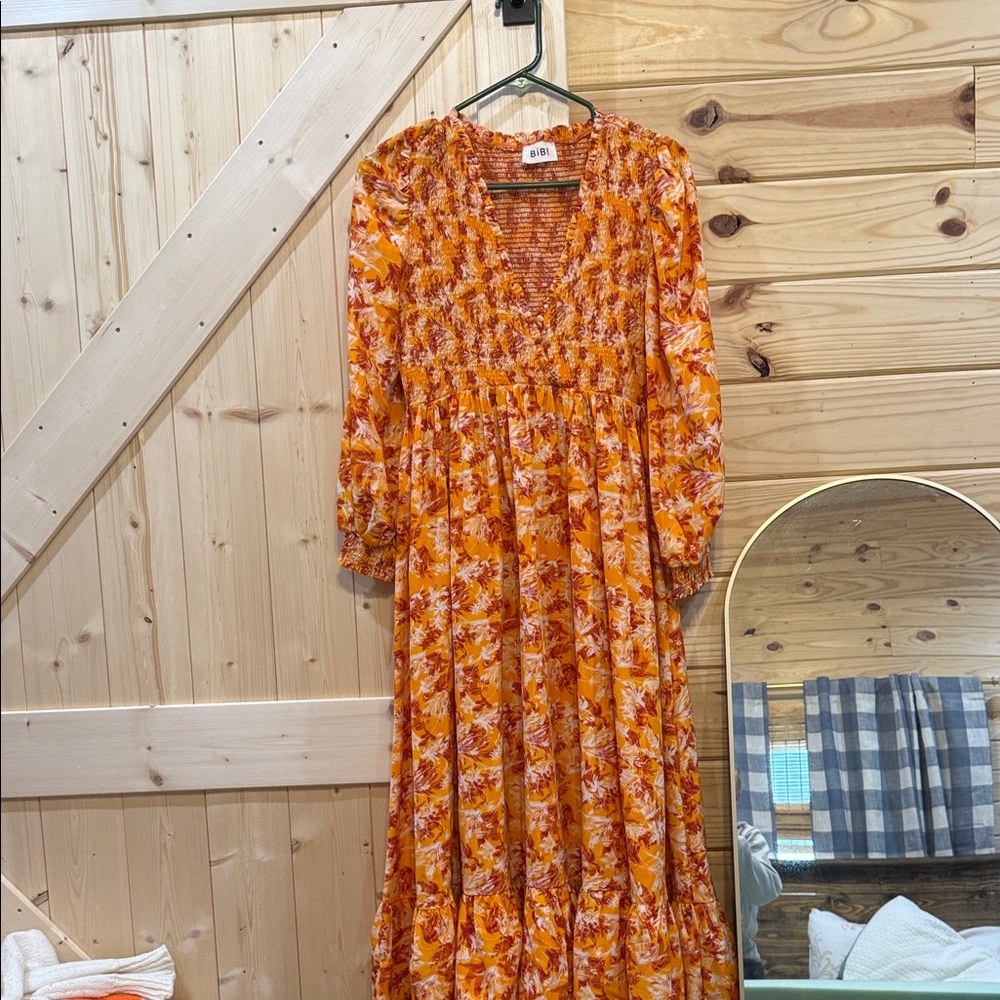Floral Orange maxi Dress BIBI size small